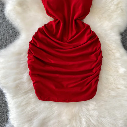 Spaghetti Strap Pleated Temperament Mini Dresses