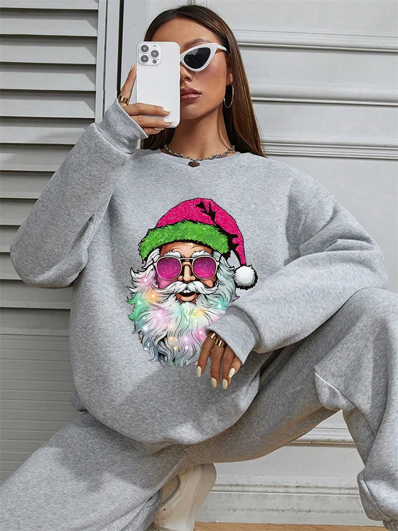 Christmas Tops Women Casual Snowflake Santa Claus T-shirt Tee Long Sleeve Basic Xmas Hoodie Pullover Oversize Women's Sweatshirt