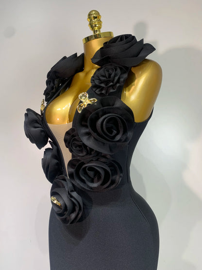 3D Flower Sleeveless Bodycon Bandage Dresses