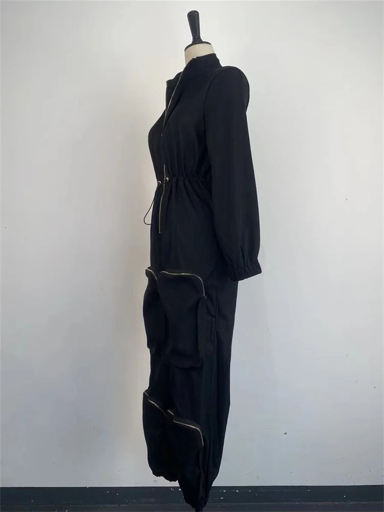 Camino S-2XL Solid One Piece Outfits Zipper Cargo Jumpsuit (1pc)