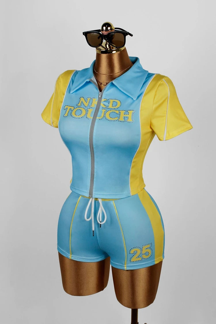 Short Sleeve Zipper Top and Short Sets