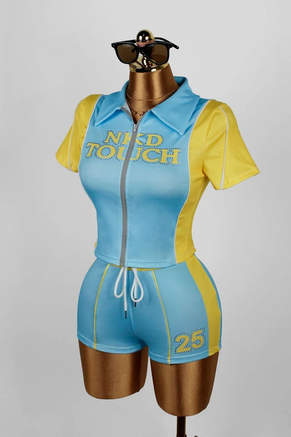 Short Sleeve Zipper Top and Short Sets