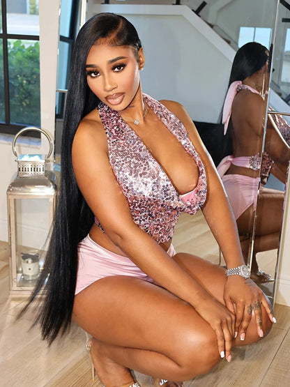 Halter Bandage Swing Collar Tank Tops + Short Sets