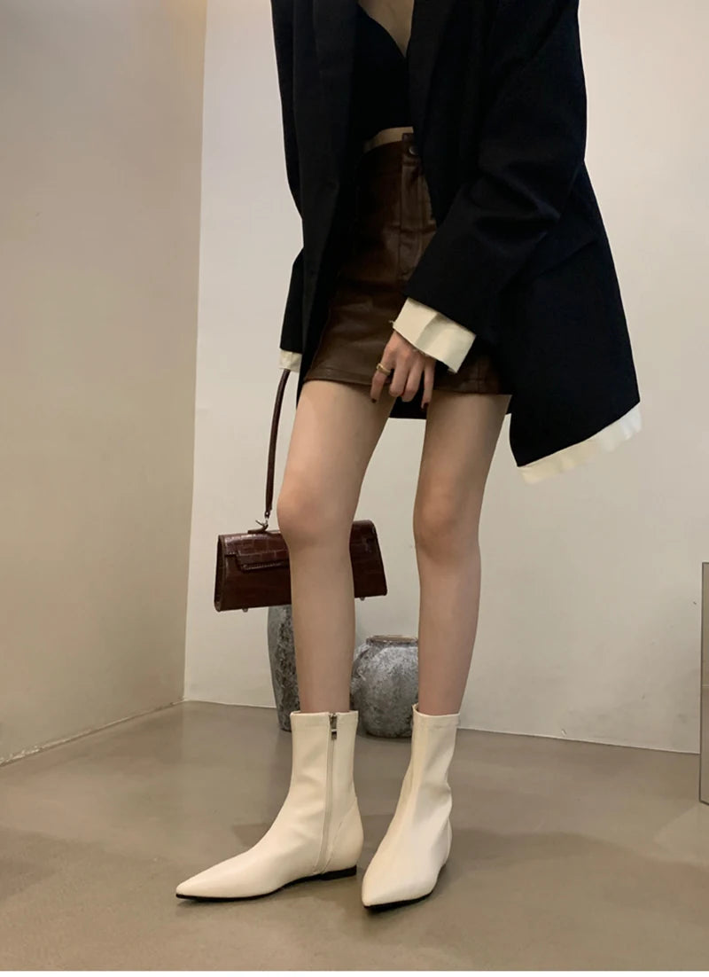 Maria's Pointed Toe Short Booties Concise Internal Elevation Shoes