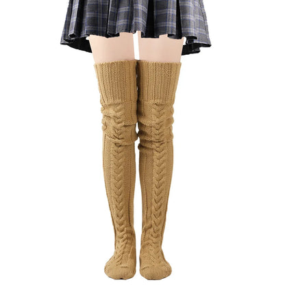 Women's Stockings Wool Foot Warmers Fashion Lady Stockings Cute Autumn Winter Solid Color Thigh-high Socks Acrylic Fibers