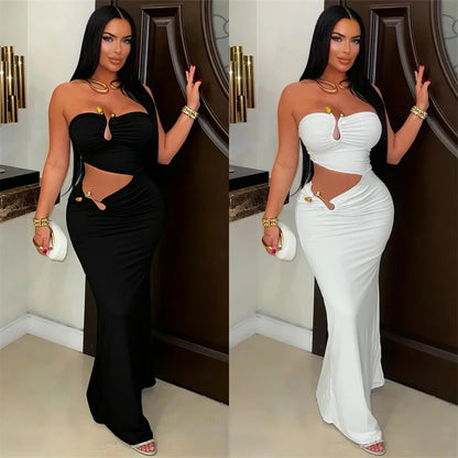 Strapless Cut Out Sheath Slim Club Wear Night Out Bodycon Maxi Dresses (Vestidos Elegantes)