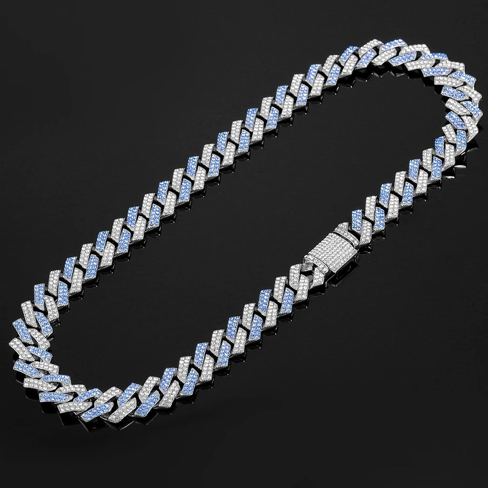 2PCS Hip Hop Cuban Blue White Chain Bracelet + Necklace Men/Women Gifts Every Day Wear Exquisite Punk Style Jewelry