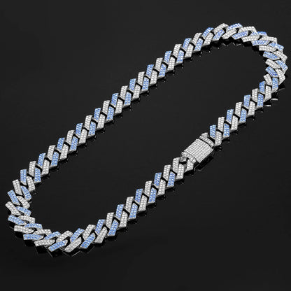 2PCS Hip Hop Cuban Blue White Chain Bracelet + Necklace Men/Women Gifts Every Day Wear Exquisite Punk Style Jewelry