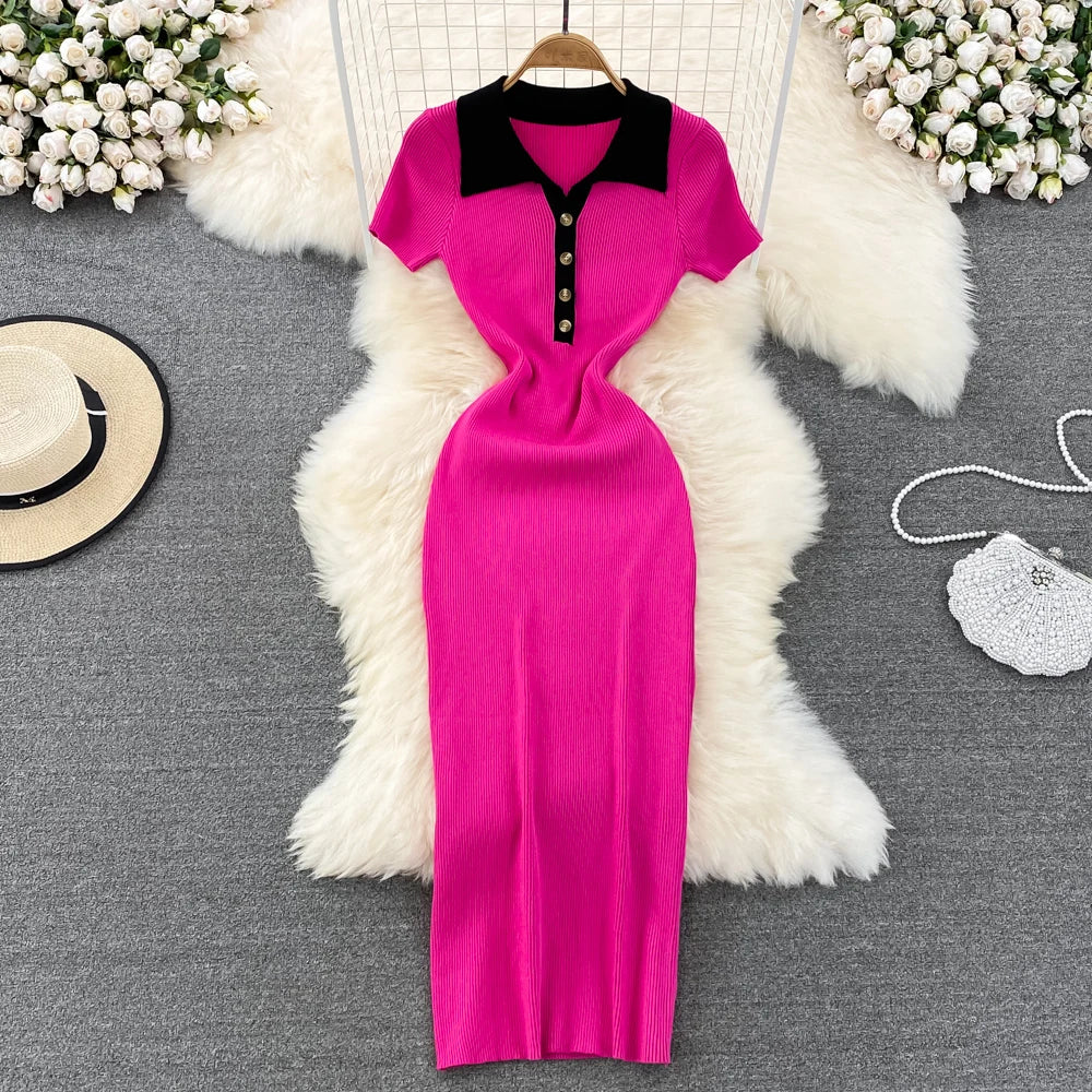 High Waist A-Line Silhouette Single Button Maxi Dresses