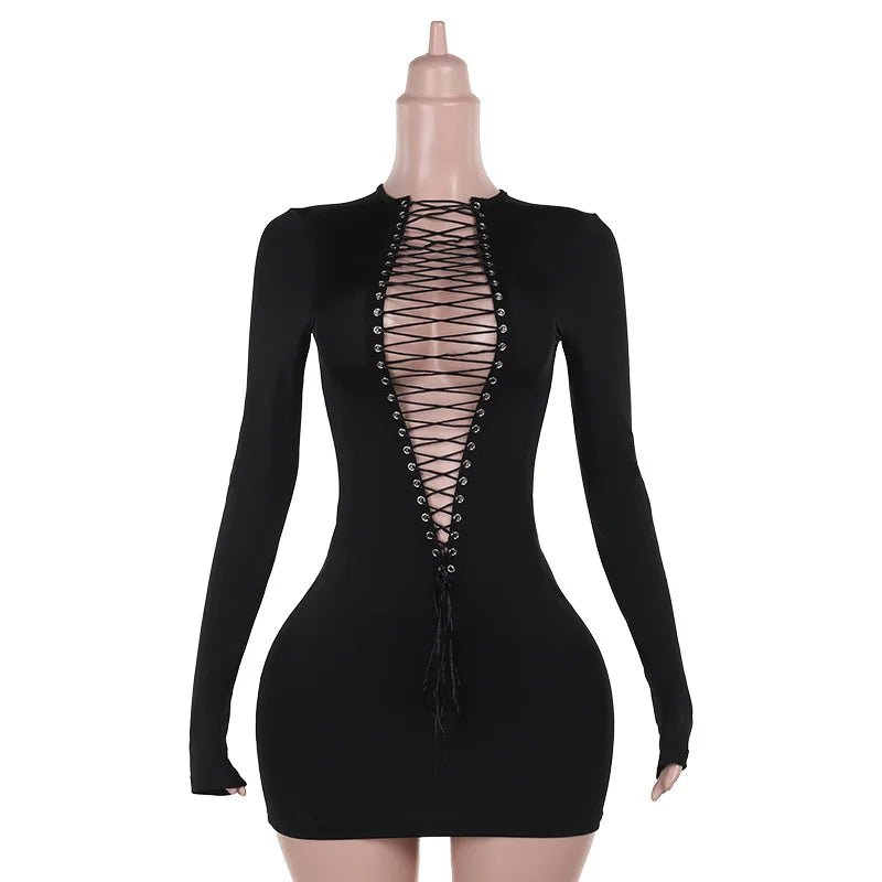 Azalea Hipster Full Sleeve Coquette Midnight Stretch Skinny Mini Bodycon Dress