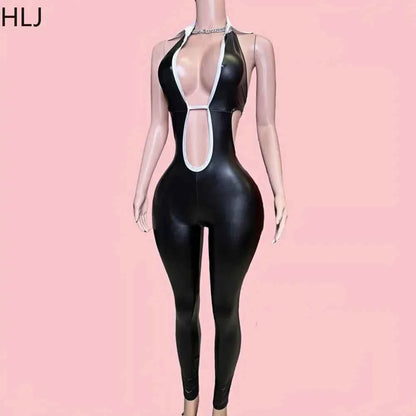 Black Halter Elasticity Slim Playsuits Fashion Bandage Overalls