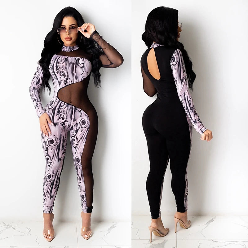 Sarah Sheer Long Sleeve One Piece Bodycon Jumpsuit