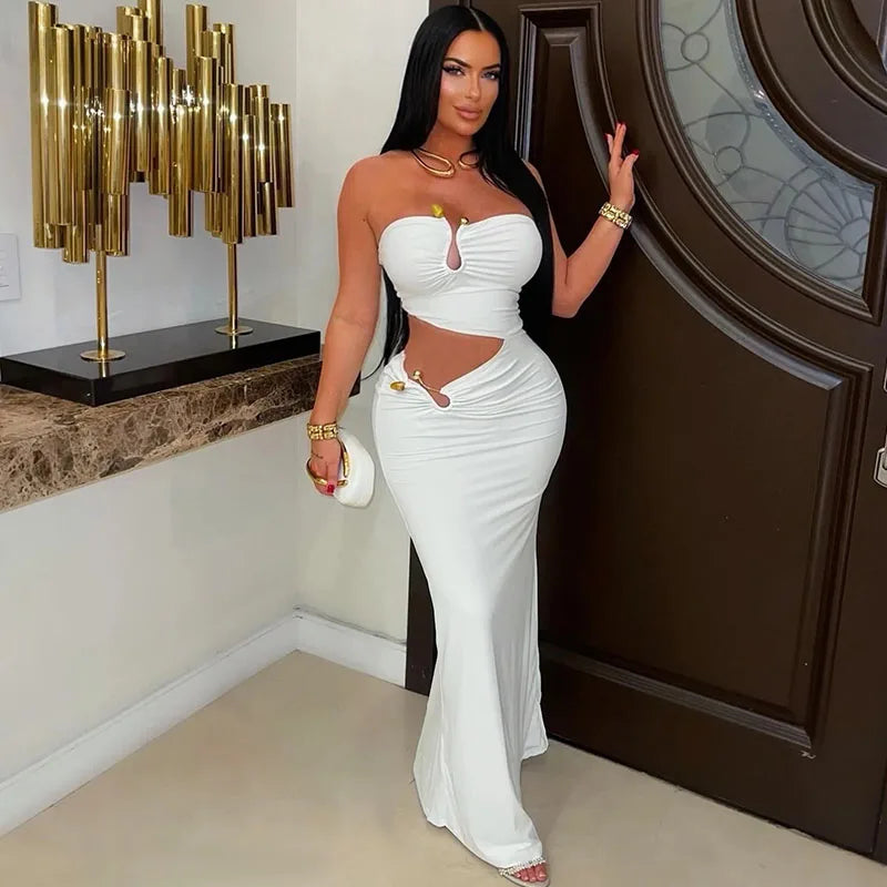 Strapless Cut Out Sheath Slim Club Wear Night Out Bodycon Maxi Dresses (Vestidos Elegantes)