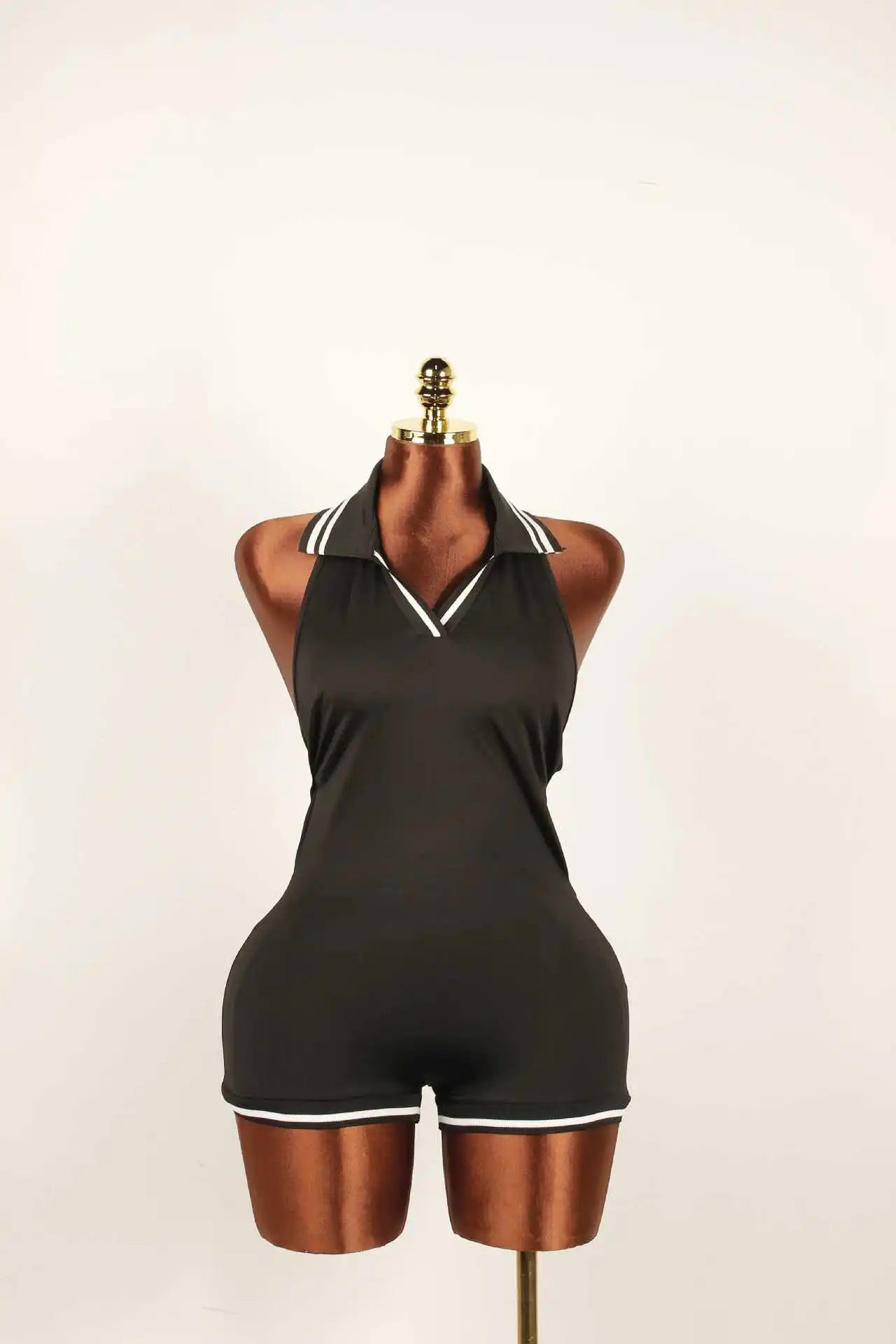 Stripe Halter Lapel Sleeveless Backless Bodycon Jumpsuits