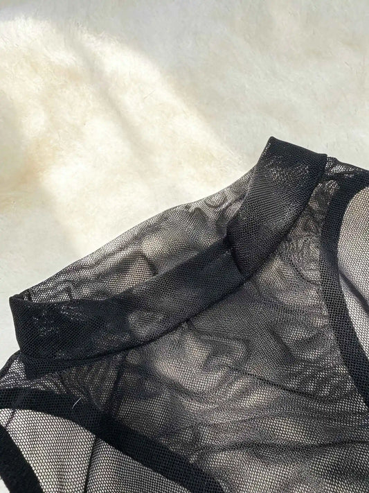 New Sexy Letter Print Club Party Mesh Bodysuit Top Slim Fit Y2K Hot Girl