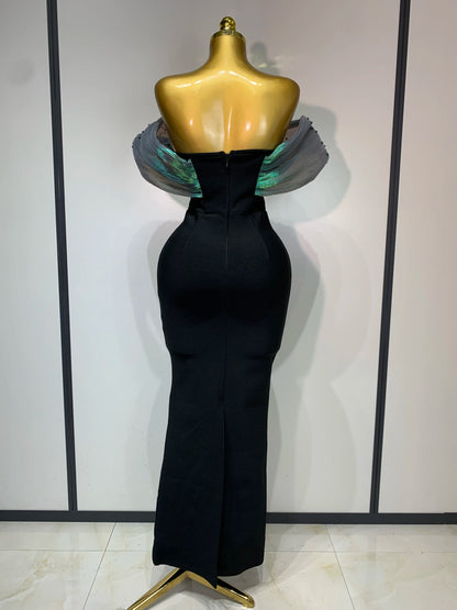 Celebrity Off Shoulder Beading Maxi Dresses