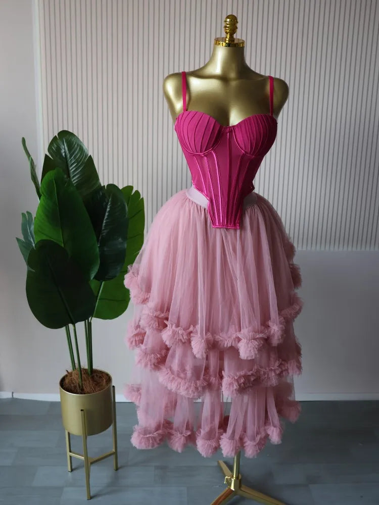 Spaghetti Strap Top and Pleated Skirt Dresses