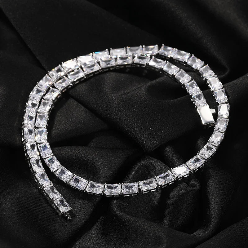 1 Row Square CZ Stone Tennis Link Chain Choker Necklace (Unisex)
