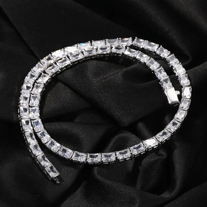 1 Row Square CZ Stone Tennis Link Chain Choker Necklace (Unisex)