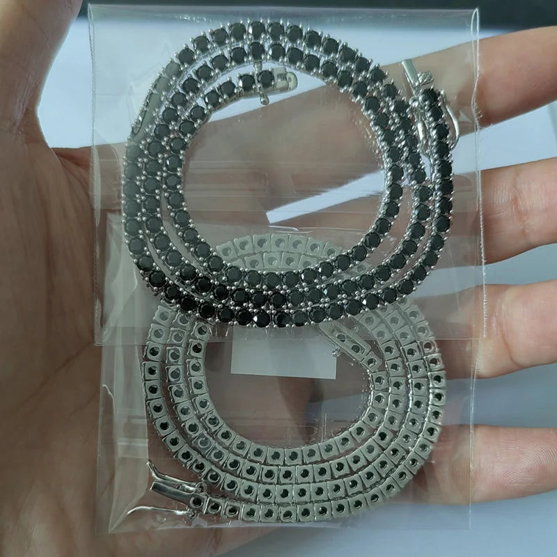 Black CZ Stone 1 Row Tennis Link Chain Chokers Necklaces Unisex  Jewelry
