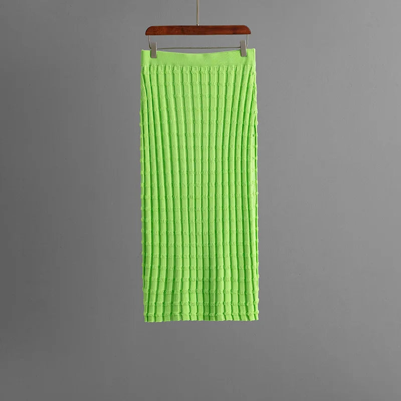 Knit Long Skirts + Straight Casual Spliced Round Neck Vest Sleeveless Tanks Sets