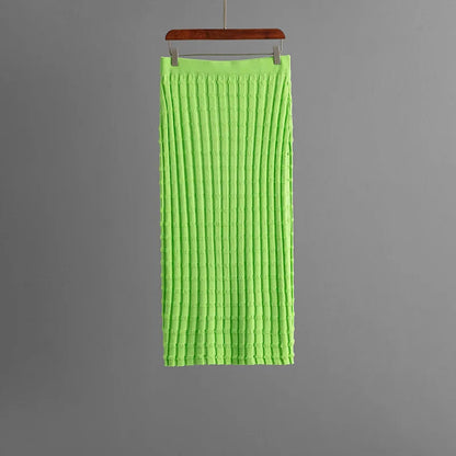 Knit Long Skirts + Straight Casual Spliced Round Neck Vest Sleeveless Tanks Sets