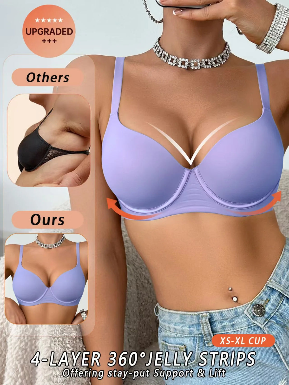 Jelly UnderWire Push Up Bra For Women Plus Size Anti-Sagging Bralette Comfortable Lingerie