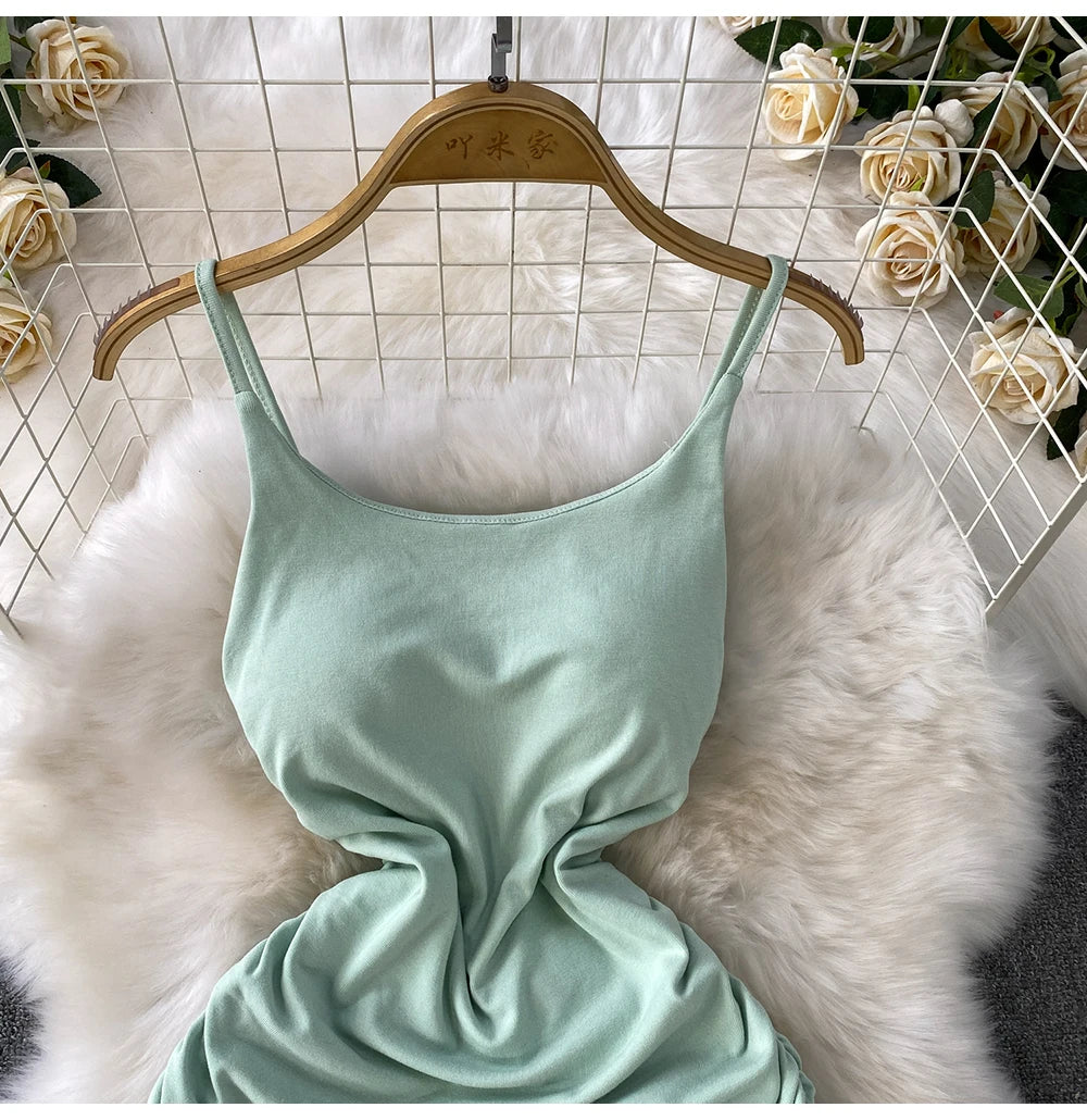 Spaghetti Strap Pleated Temperament Mini Dresses