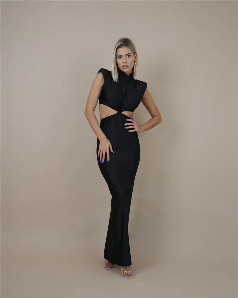 Sleeveless Bodycon Turtleneck Maxi Dress