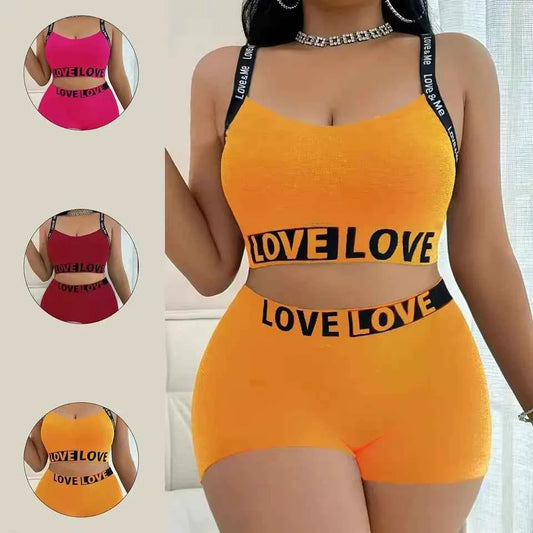 Y2K Love Straps Loungewear Top + Shorts Sets