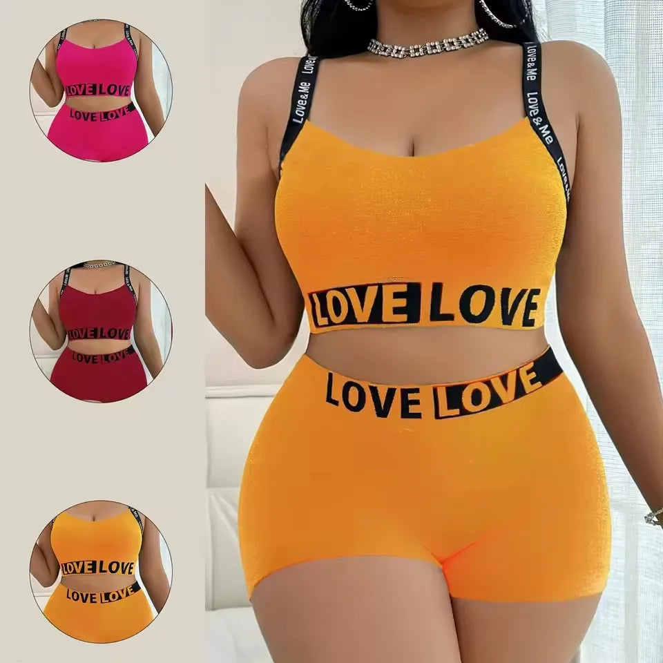 Y2K Love Straps Loungewear Top + Shorts Sets