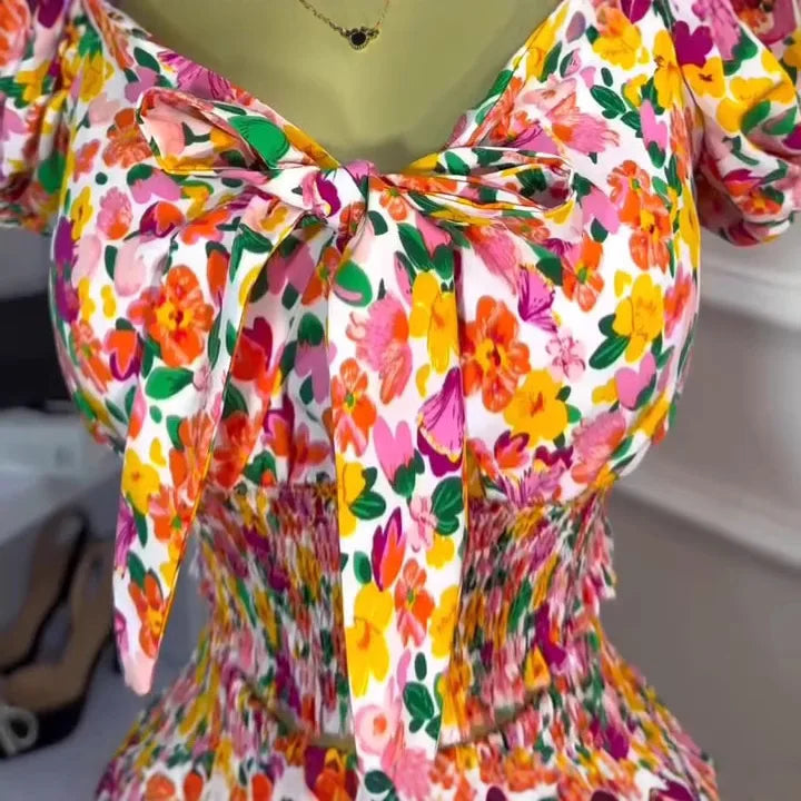 Bowknot Blouse + Ruched Mini Skirt Sets