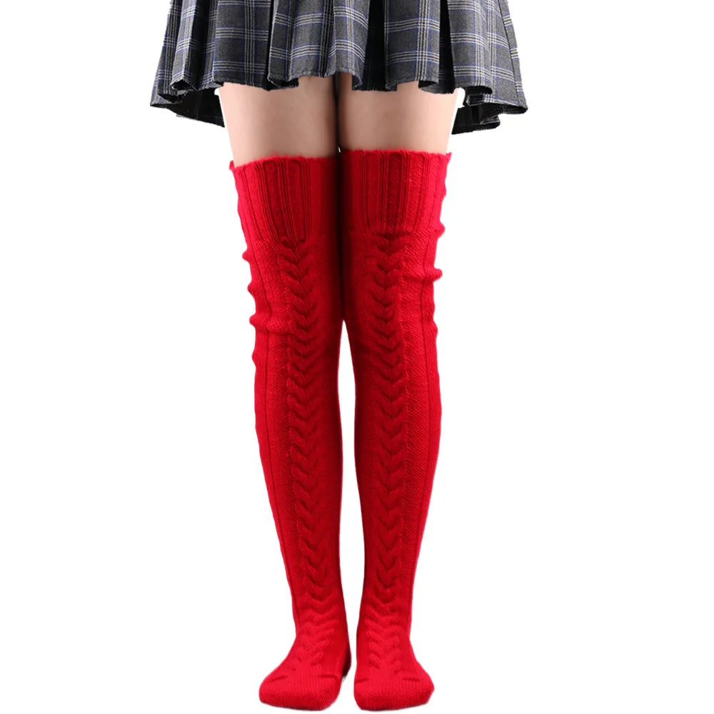 Women's Stockings Wool Foot Warmers Fashion Lady Stockings Cute Autumn Winter Solid Color Thigh-high Socks Acrylic Fibers
