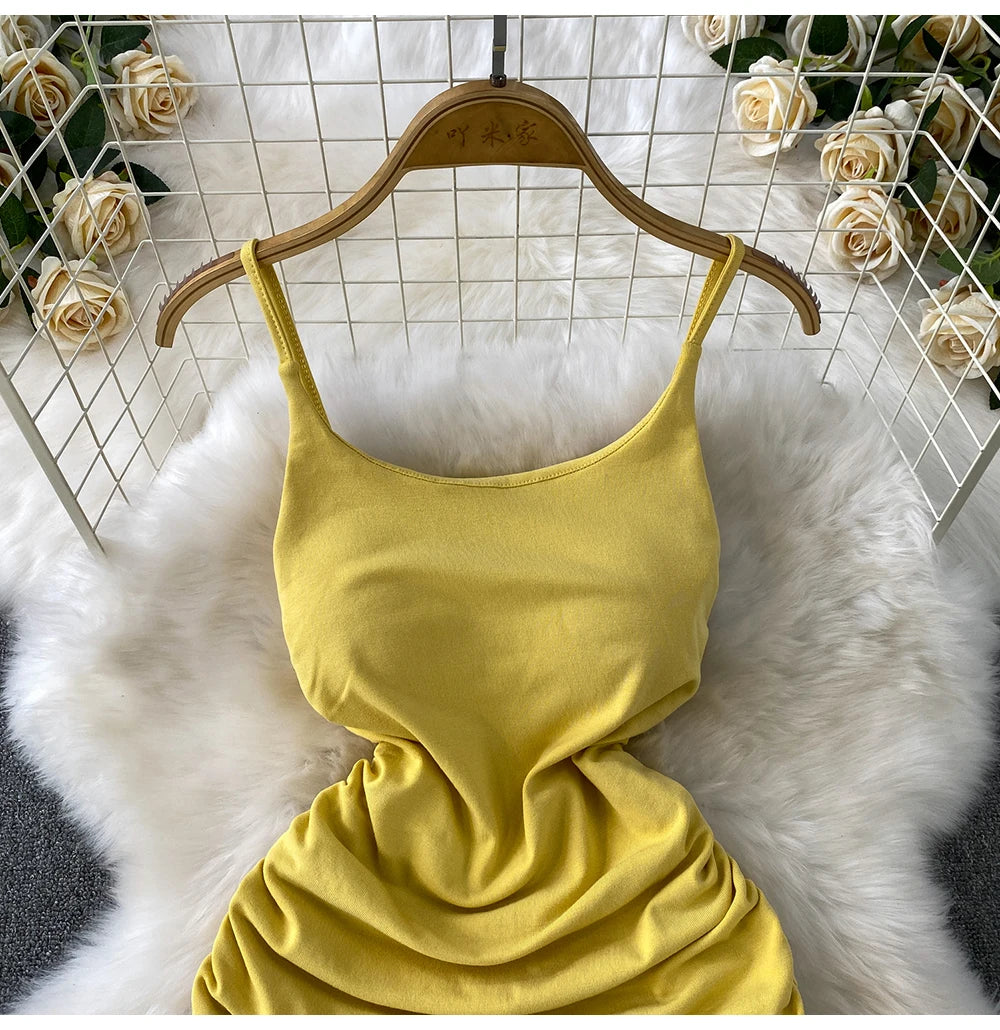Spaghetti Strap Pleated Temperament Mini Dresses