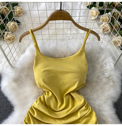 Spaghetti Strap Pleated Temperament Mini Dresses