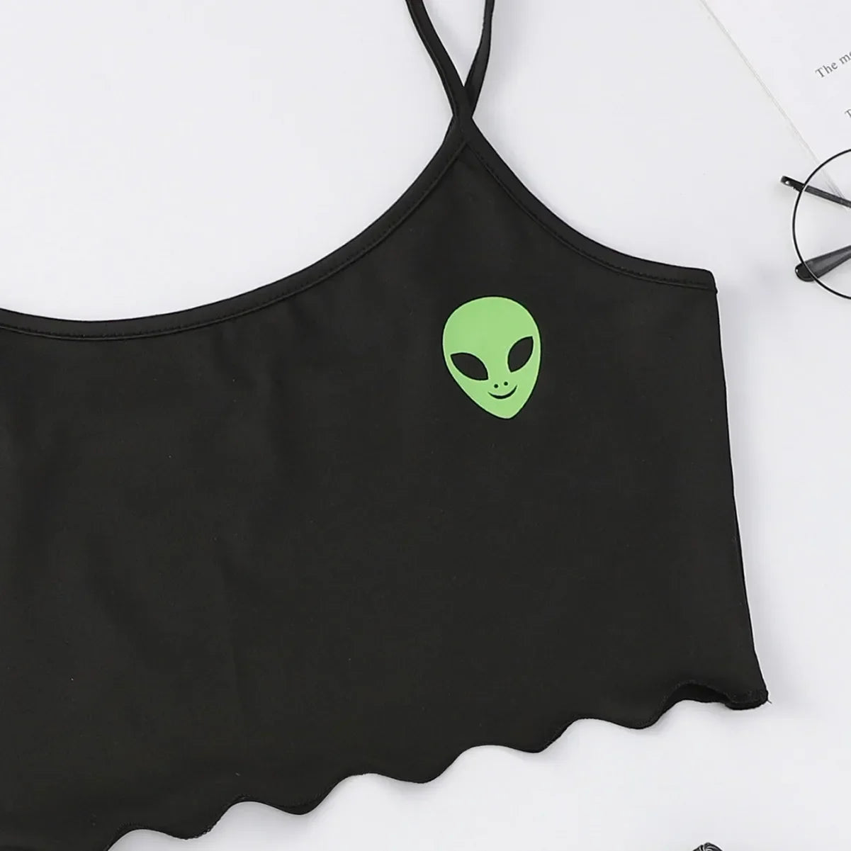 Alien Print Sling Pajamas Set (Top And Shorts)