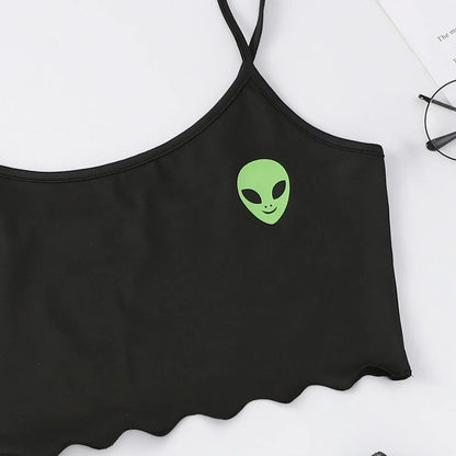 Alien Print Sling Pajamas Set (Top And Shorts)
