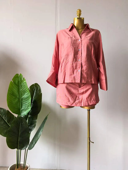 Full Sleeve Turn-down Collar T-shirt + Skirts Shorts Sets