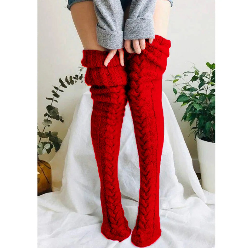 Women's Stockings Wool Foot Warmers Fashion Lady Stockings Cute Autumn Winter Solid Color Thigh-high Socks Acrylic Fibers