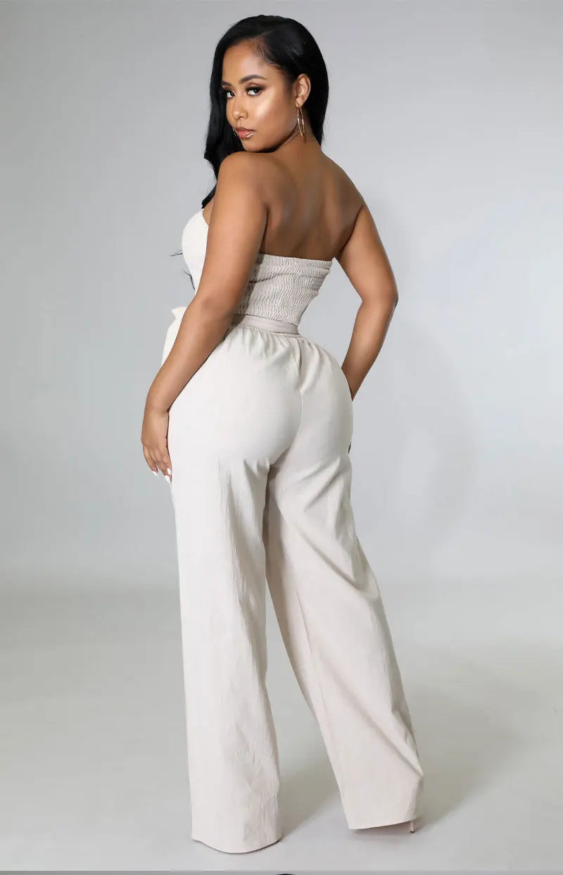 Casual Sleeveless Straight Belted Jumpsuits