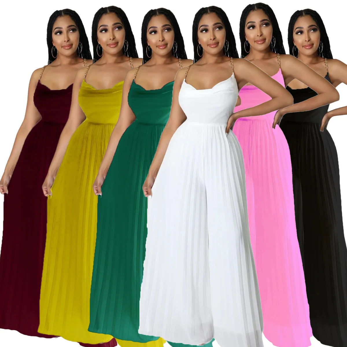 Kannia High-end Pleated Backless Wide-leg Jumpsuit