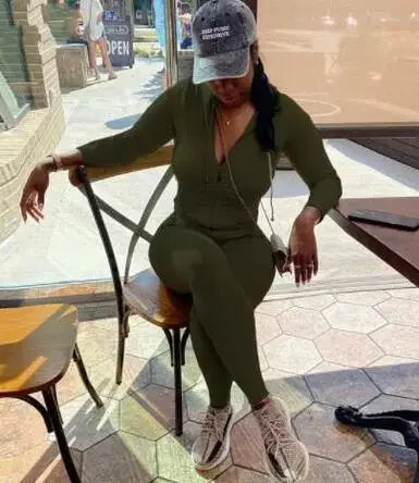 Zipper Jumpsuit Women Embroidery Letter Print Workout Sportswear Female Outfit Skinny Solid Turtleneck Streetwear