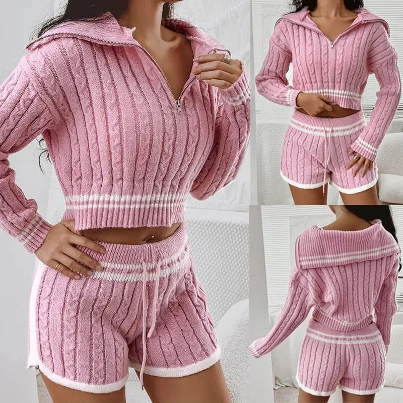 Tona's Cozy Knit Sweater Top and Shorts Set