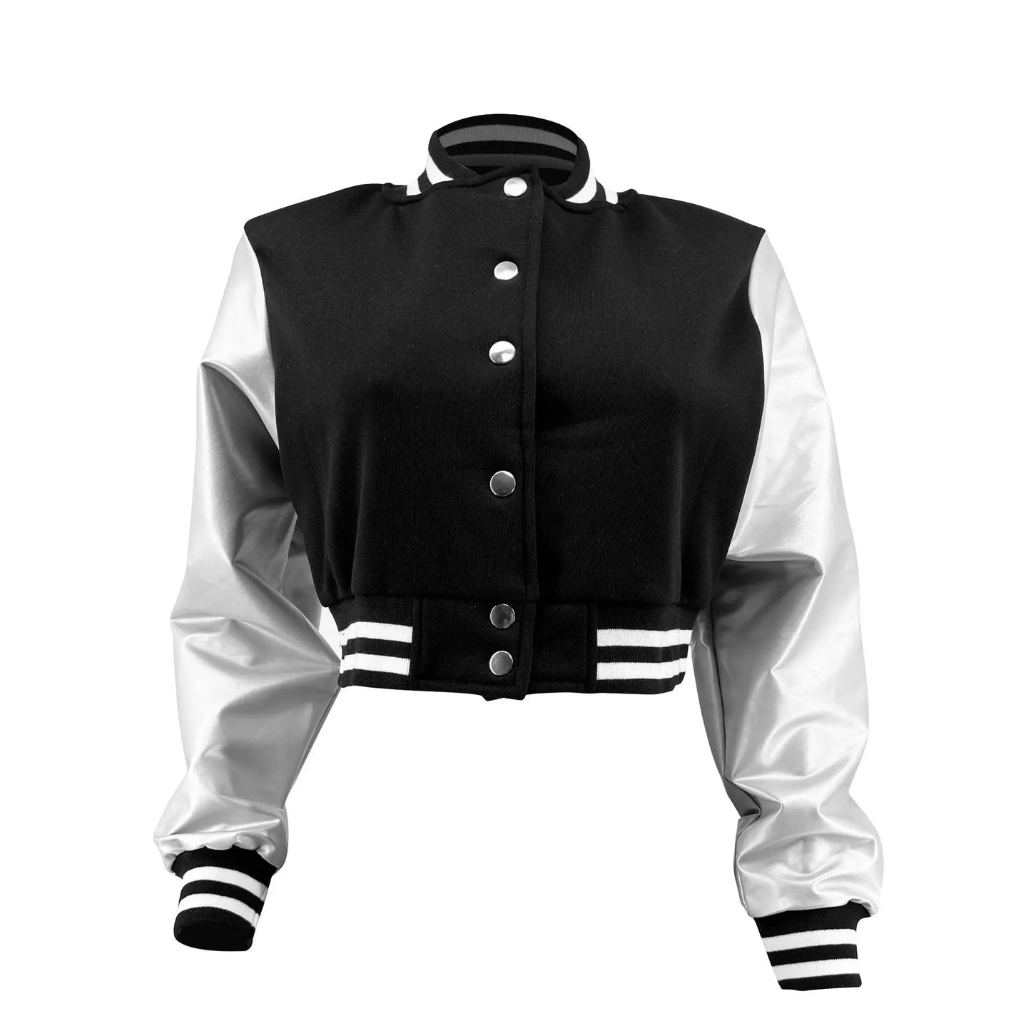 Jaide Letter Embroidery Crop Baseball Jacket Casual Varsity Faux Leather