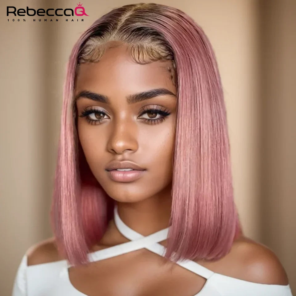 Pink Bob Wig Silky Straight Lace Front Human Hair Wigs For Women Short Bob Transparent Lace Wig Bleached Knots Pre Plucked Pink