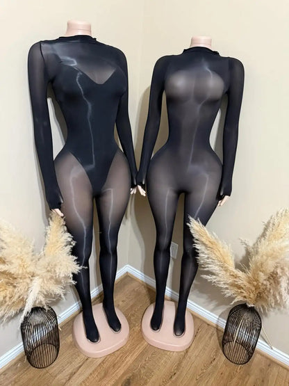 Shiny Tights Pantyhose Jumpsuit Seamless See Through Smooth One-Piece Stockings