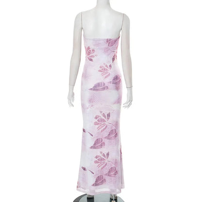 Floral Long Slim Bodycon Backless Maxi Dresses