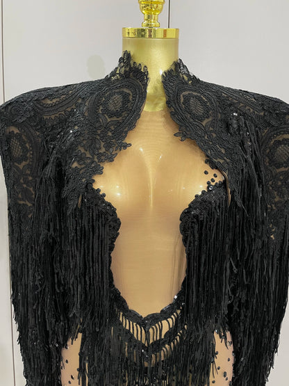 Luxury Sparkly Rhinestone Sequin Tassel Coat + Dress