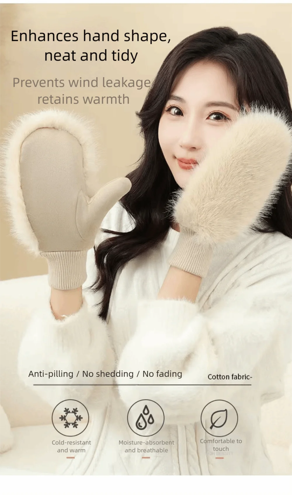 Windproof Gloves Soft Full Fingers Winter Warm Mittens For Cold Weather