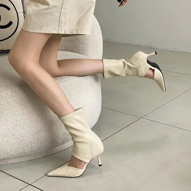 Vickie Ankle Boots Pointed Toe Hollow Thin High Heels Boots